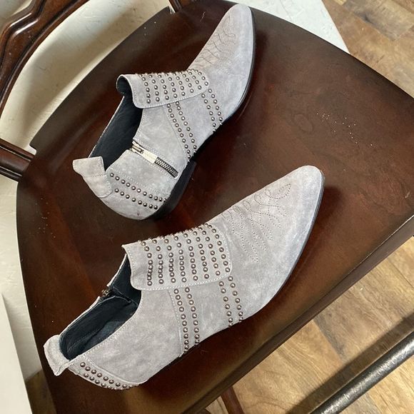 Annie Bing Low Charlie Gray Studded Suede Ankle Booties - Picture 4 of 16
